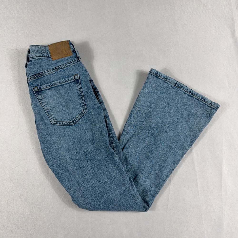 Aeropostale High Rise Flare Distressed Blue Denim Jeans Womens 2S